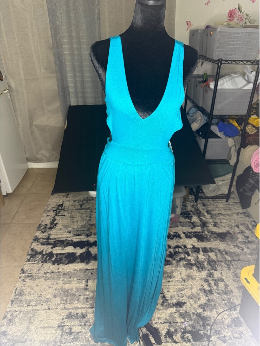 Bebe Turquoise Sleeveless Dress with Cutout Back and Tie - Picture 2 of 10
